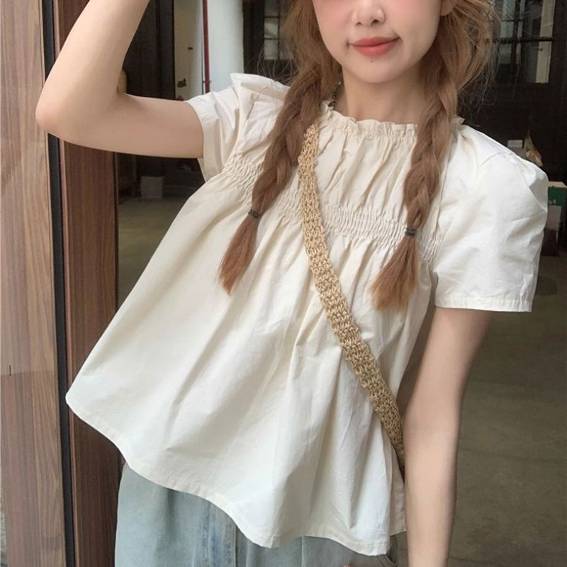 Summer Clothing In French - Однотонные рубашки с гофрировкой, женская одежда,