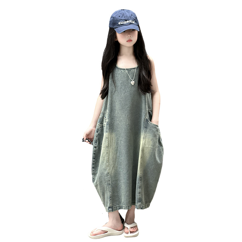 Summer Clothing Kids - Винтажное синее детское джинсовое платье без